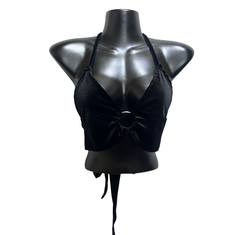Shein Tie Backless O Ring Ruched Velvety Cami Top S Blk Coquette Festival Indie